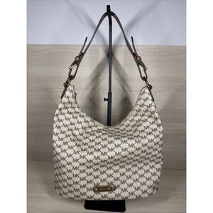 Michael Kors Lupita Nat/Acorn LG Hobo Leather Handbag Shoulder Zip Closure